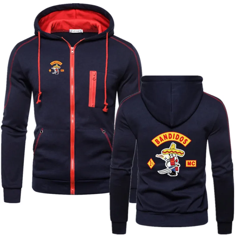 MC Bandidos Spring Autumn Fashion Men's Casual Hoodies Pullovers Sweatshirts Men's Solid Color Hooded Drawstring Coat