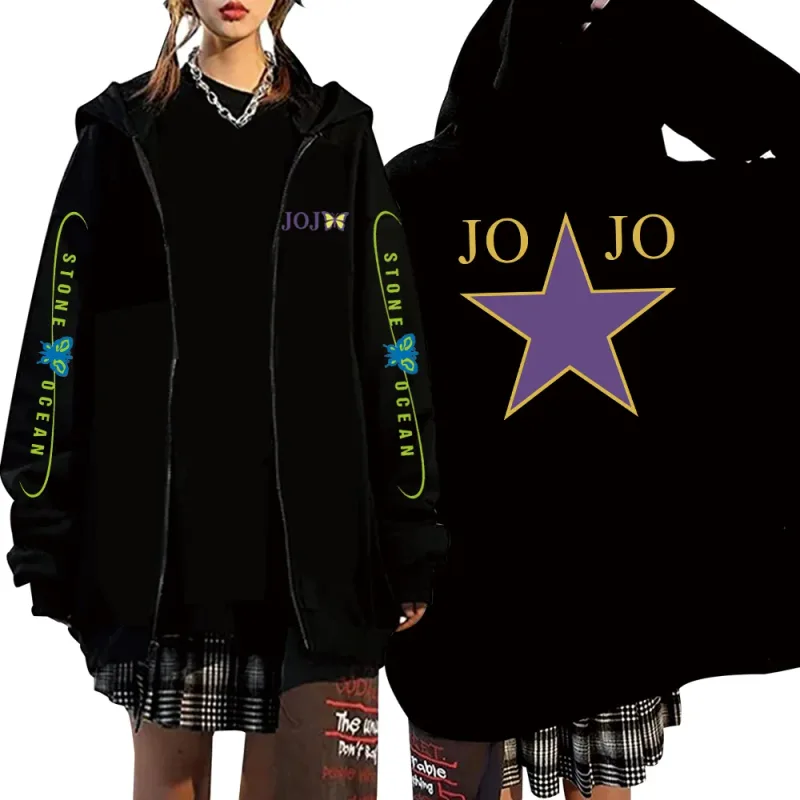 Hoodie Kupu-kupu Laut Batu Petualangan Aneh Anime Jojo Hoodie Gaya Anime Uniseks Longgar Kaus Atasan Musim Gugur Musim Semi