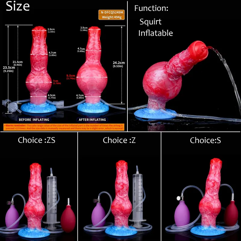 Silicone gonfiabile eiaculazione nodo dildo circonferenza regolabile schizzi fantasia cavallo pene giocattoli adulti del sesso dilatatore anale
