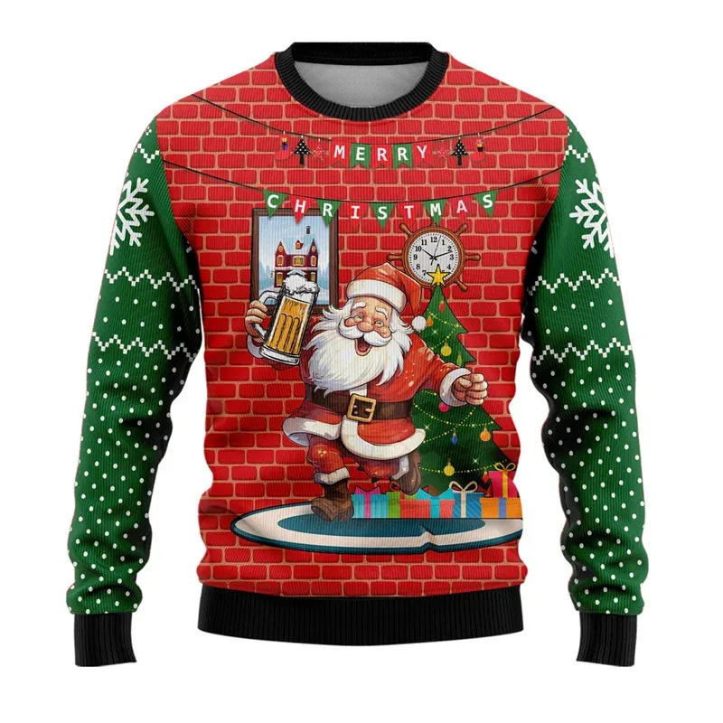 3D Printed Cartoon Santa Claus Sweatshirt For Men Merry Christmas Pattern Hoodies Casual Harajuku Loose Tops Round Neck Pullover — image 10