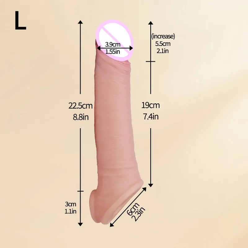 Fondina in silicone sottile con custodia per pene riutilizzabile realistica con estensore per l'ingrandimento del pene con anello anti-scatto per l'eiaculazione ritardata degli uomini