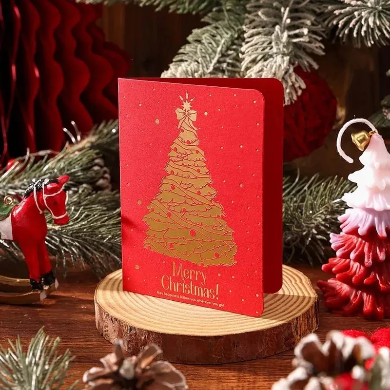 10Pcs Vintage Gold Foil Christmas Folding Greeting Cards Multi Pattern Blessing Holiday Cards New Year Postcard Gift Cards — image 10