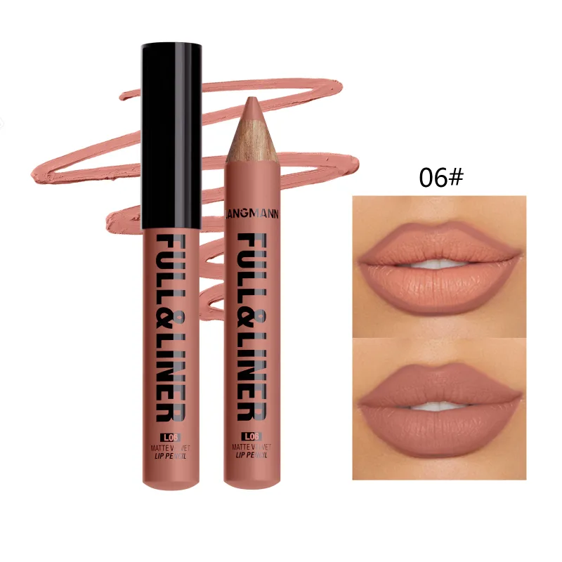 Matte Lip Liner Son Môi Bút Gỗ Có Thể Cắt Kẻ Viền Môi Lâu Dài Không Dính Vào Cốc Không phai màu