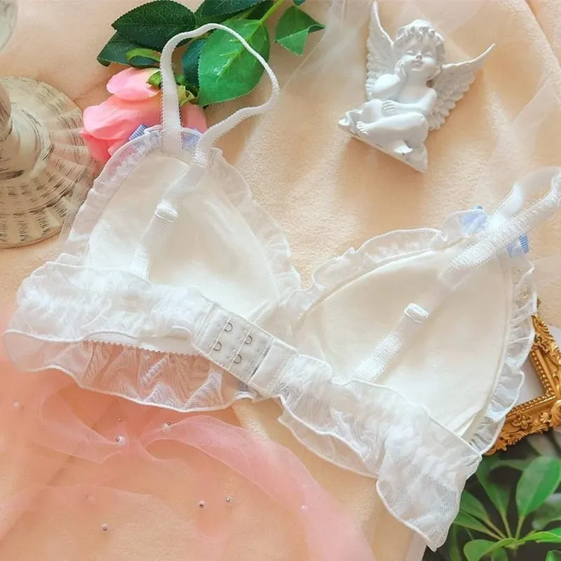 Ropa interior Lolita para niñas, conjunto de sujetador y bragas bonito, ropa interior íntima para dormir, Conjunto de Sujetador cómodo de encaje Kawaii dulce, lencería encantadora