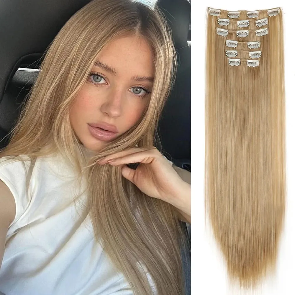 Black Hair Extensions 24"/60cm 6pcs/set Women Long Straight Synthetic Full Head Clip 16 Clips Ombre Heat Resistant Fiber Hair — image 22