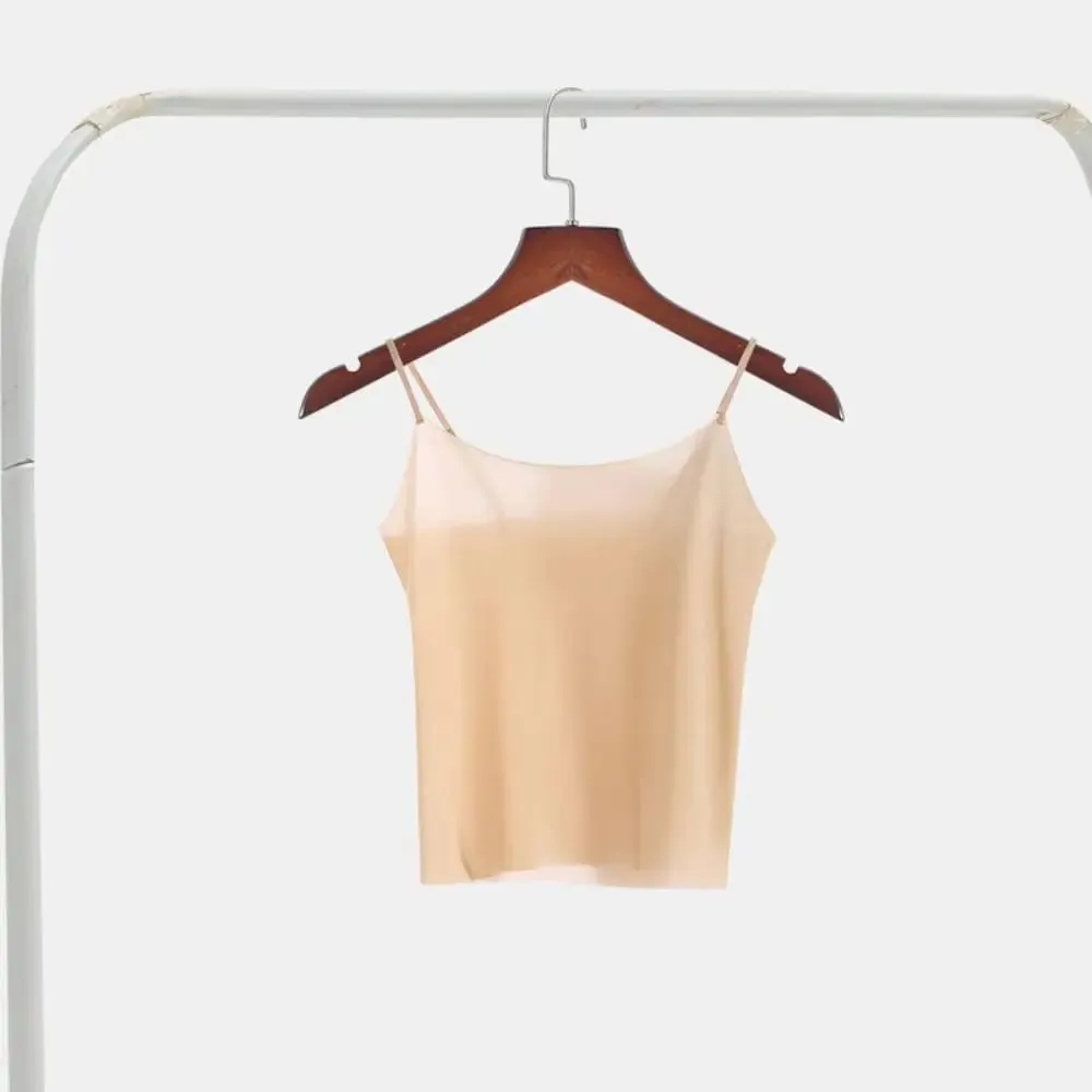 Thin Ice Silk Traceless Sling Tank Top Bralette Crop Tops Strap Skinny Vest Tops Solid Color Slim Fit Sleeveless Camisole Women