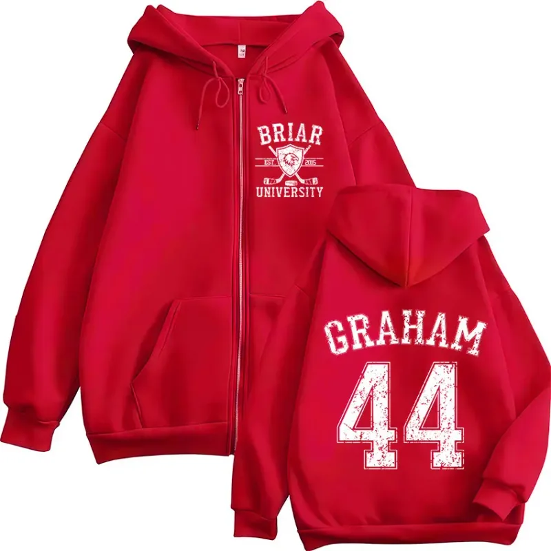 Off Campus Garrett Graham 44 Briar University Hockey Zipper Hoodies Men's Women Casual Fashion Zip Up Hooded Sweatshirts Coats