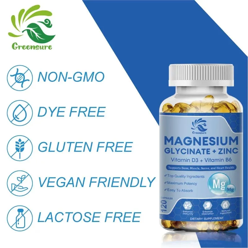 Magnesium Glycinate & Zinc 500mg Mineral Supplement for Supports Muscle Joint and Health Maximum Absorption