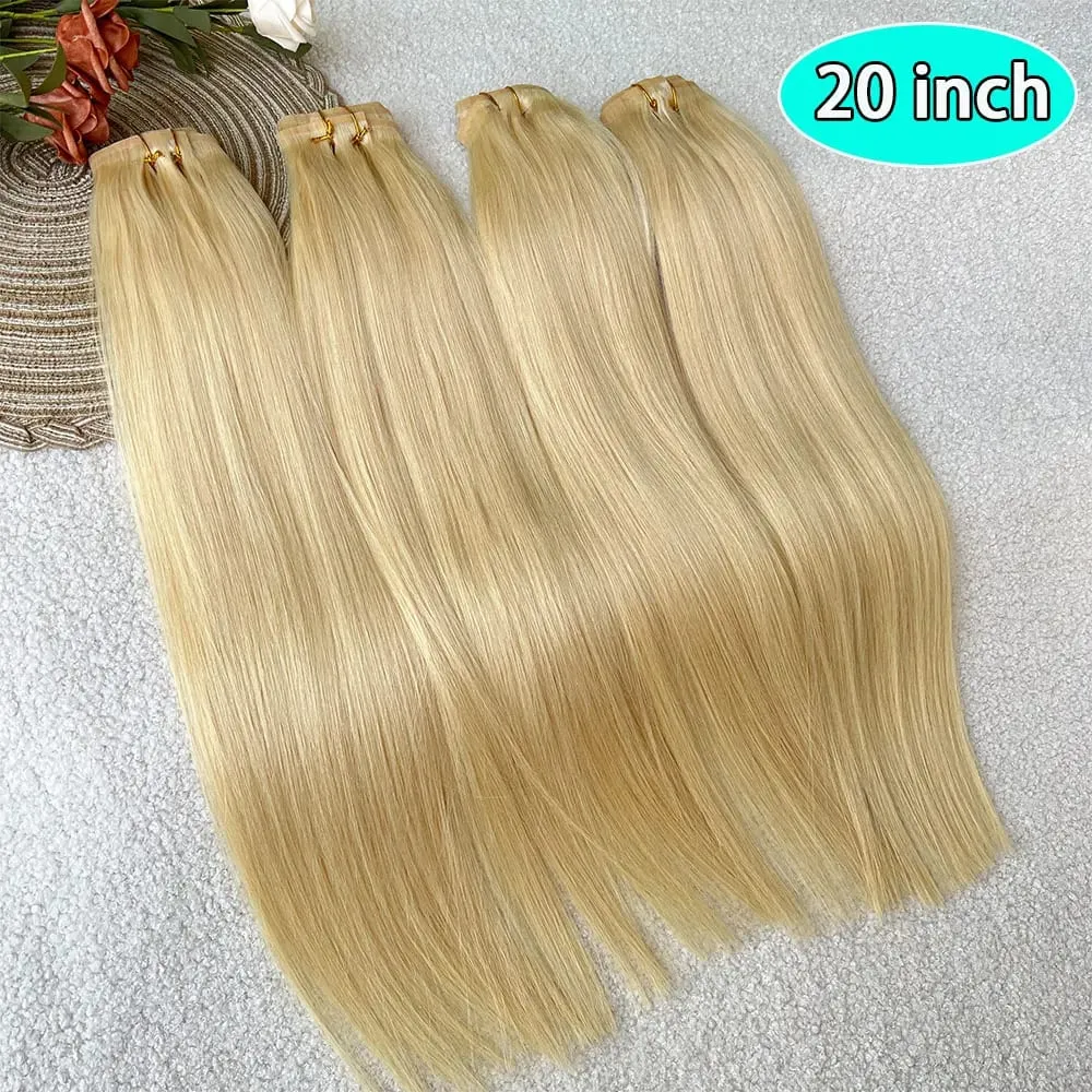 #613 Blonde Clips In Hair Extensions Human Hair Straight Natural Hair Extensions Feel Soft Hairstyle 100g/Bundles For Women — image 4