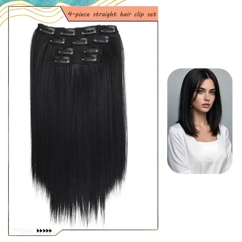 14"Synthetic Thick Clip‑in Hair Extensions 4Pcs Invisible Natural Straight Soft Easy Install For Women Girls Wedding Party Daily — image 8