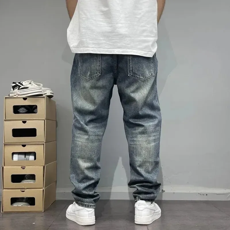 2025Heavy Duty Washed and Scraped Denim Men's Trendy High-end Embroidered Printed Loose Tapered Straight Leg Jeans — image 6