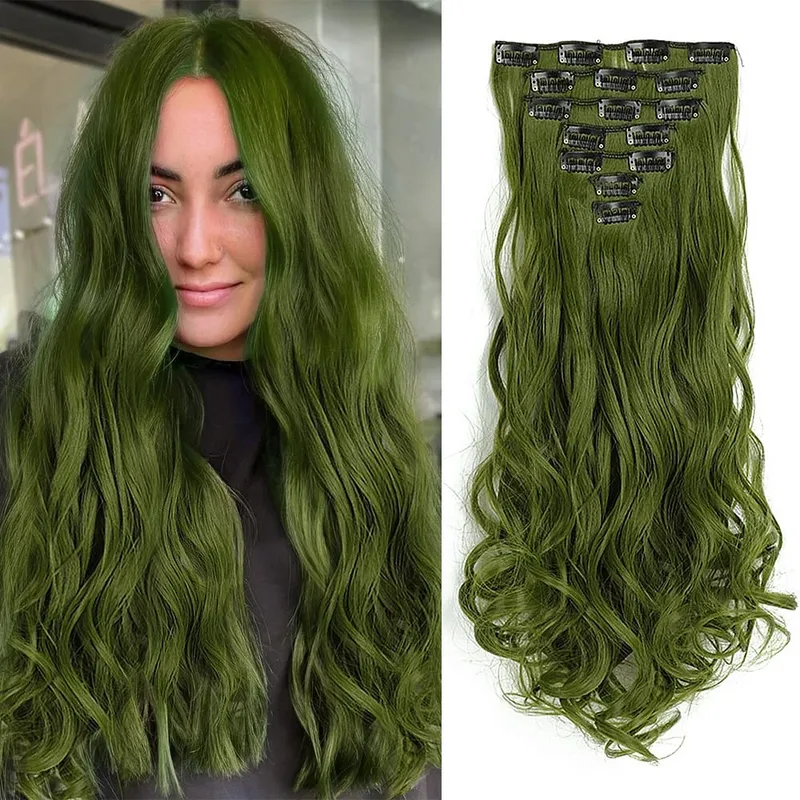 Synthetic Clip in Hair Extensions Purple hairpieces 7pcs/set 22inch Thick Hair for Women Girls Daily Party Cosplay — image 45
