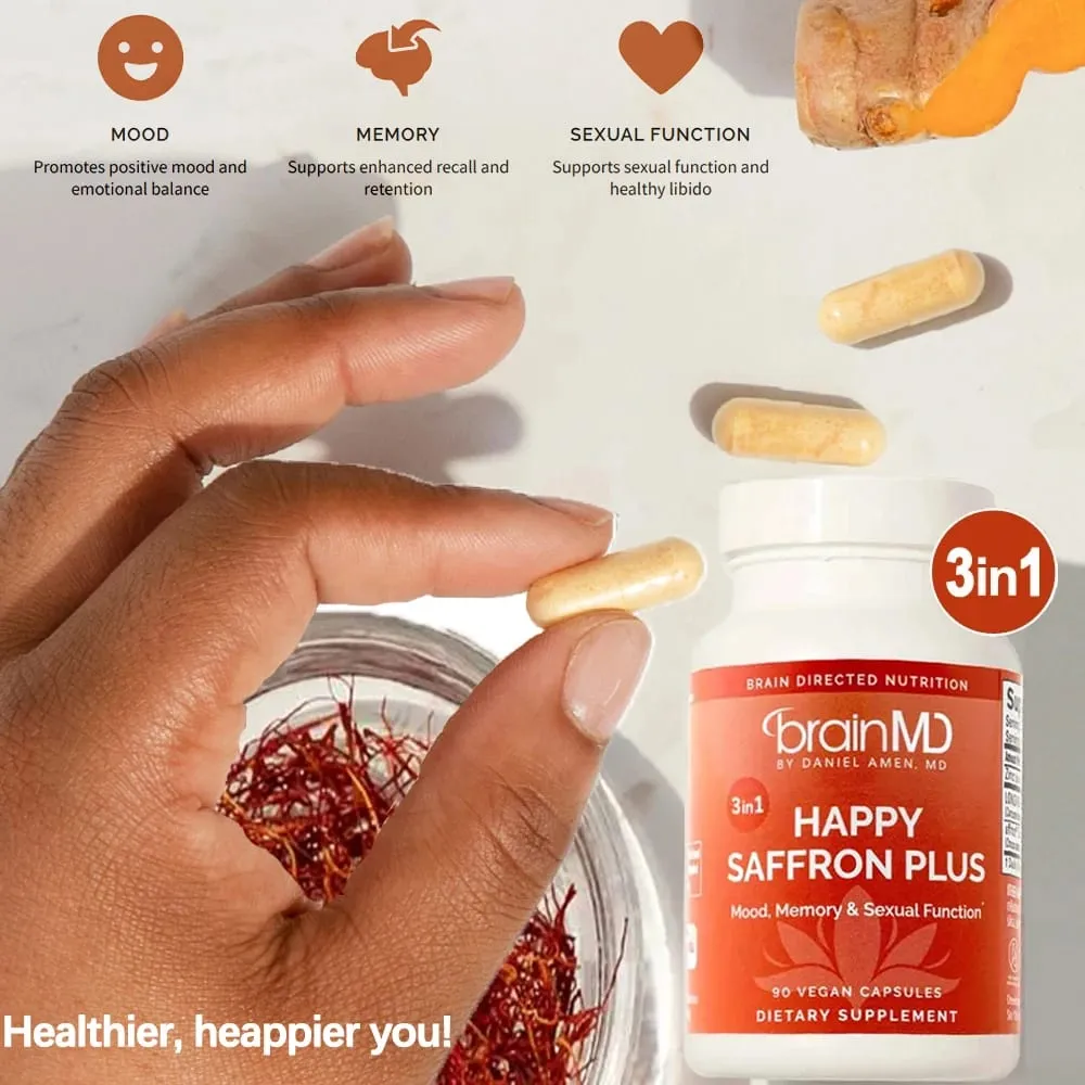 Happy Saffron Plus Supplements - Saffron Flower Extract Supplement for Eye Health Support - Mood Enhancer for Men & Women — image 1