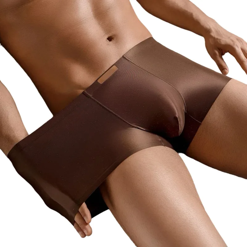1pc Men Satin Trunks Seamless Shiny Boxer Shorts Ice Silk Middle Waist Panties Solid U Convex Bulge Pouch Underwear Breathable — image 5
