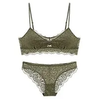triangle full lace wire free pullover cotton Brassiere with pad and panties small underwear sets hollow out comfortable — image 8
