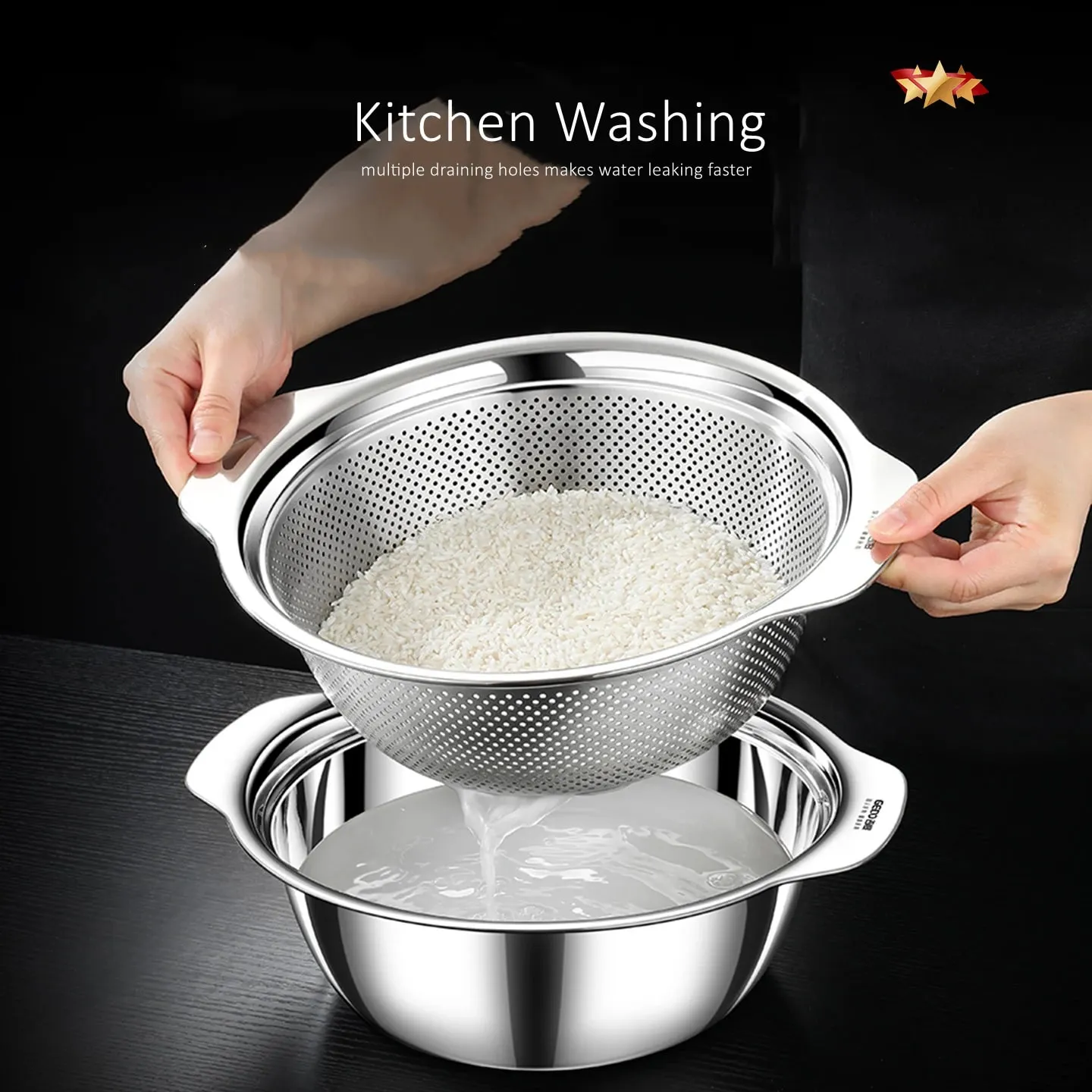Chứng nhận LFGB Bồn rửa thoát nước nhà bếp bằng thép không gỉ 304 Đường kính 23cm ~ 31cm Rây lọc có lỗ nhỏ dày đặc — image 6
