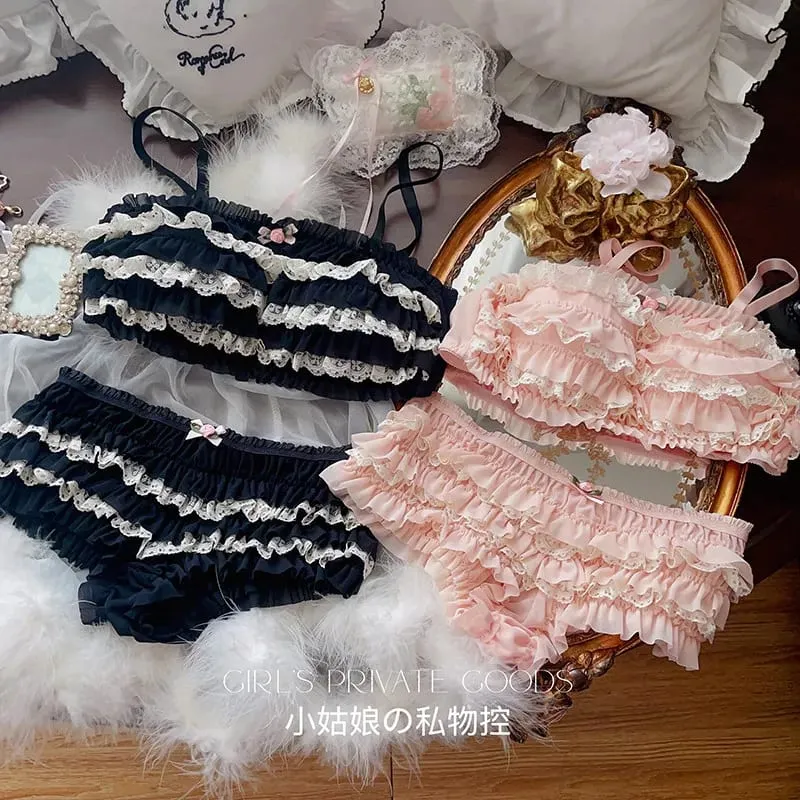Vintage Cake Ruffles Lace Sweet Sexy Wire-free Women's Lingerie Sets — image 6