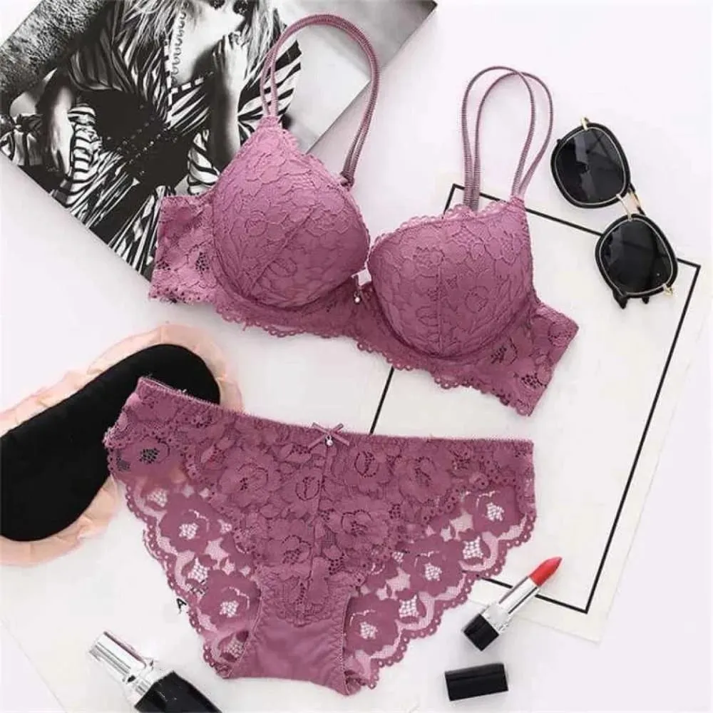 Fashion Mesh Lace Flower Bra Bowknot Low Waist Push Up Bra Women Non Slip Lingerie Bra Panties Set Girl — image 3