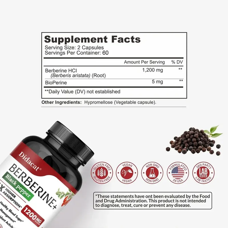 Berberin-HCl-Ergänzung – für Stoffwechsel und Cholesterin, Gewichtskontrolle, Magen-Darm-Trakt und Immunität, vegetarisch, glutenfrei