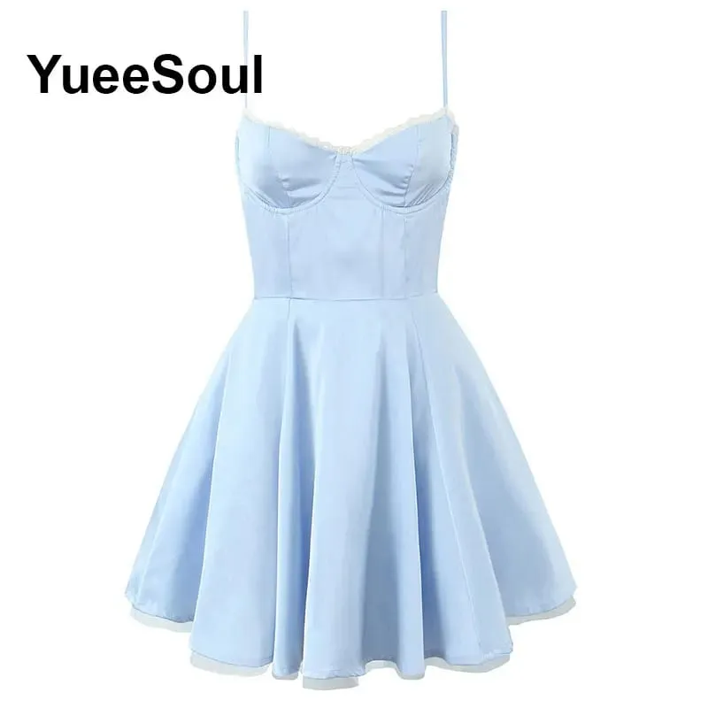 Blue Printed Mini Dress 2026 Summer New Elegant Party Birthday Evening Dresses Y2K Sweet Cute High Street Casual Women Dress — image 3