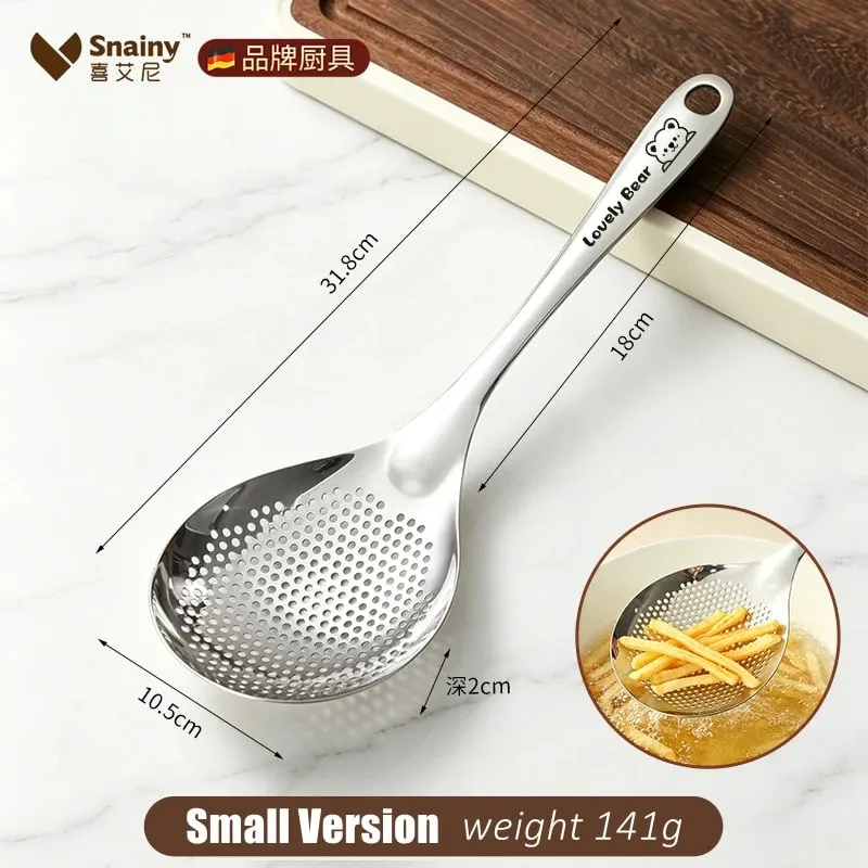 12.5cm Width 33cm Length Cooking Sieve Ultra Thick Pure 304 Stainless Steel Frying Colander Noodle Strainer with Fine Meshes
