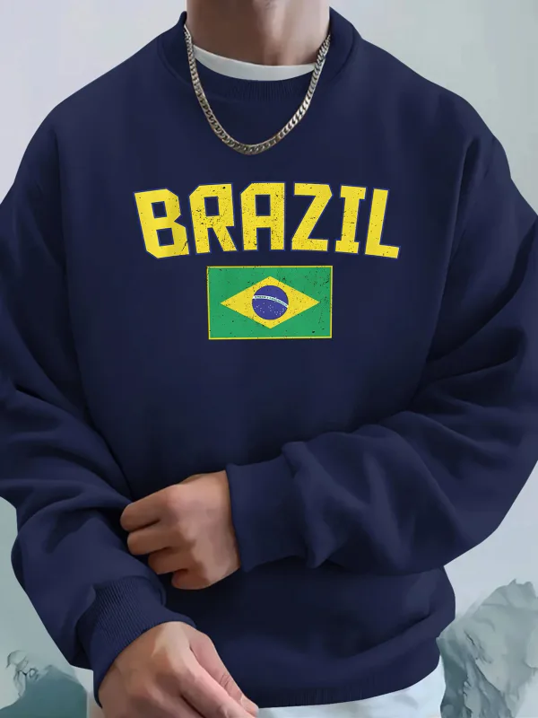 Brazil Letter And Flag Prints Man'S Pocket Streetwear Street Basic Hoody Crewneck Sport Sweatshirts Fleece Trendy Pullovers — image 14