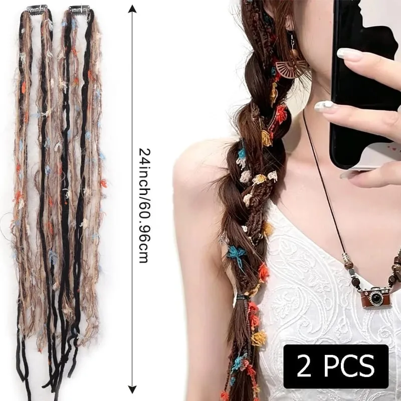 24 Inch Hand Woven Braiding Hair Extensions 2Pcs Synthetic Clip In Hair With BB Clips Dreadlocks Hair Pieces For Women