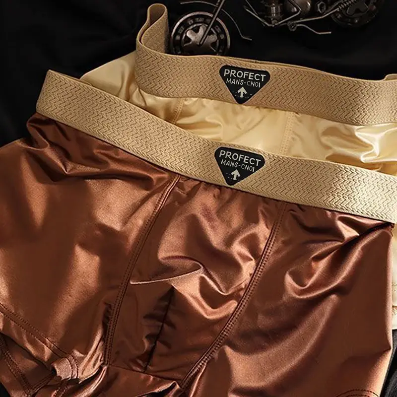4-Piece Of Men's Underwear Summer Silk Thin Breathable Ice Silk Flat Angle Pants Solid Color Comfortable Casual Men's Underwear — image 7
