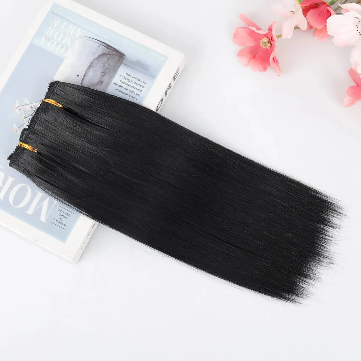 Clip In Hair Extensions 4Pcs/set Full Head 12 Inch Straight Short Synthetic Highlight Hair Extensions For Women Daily Use