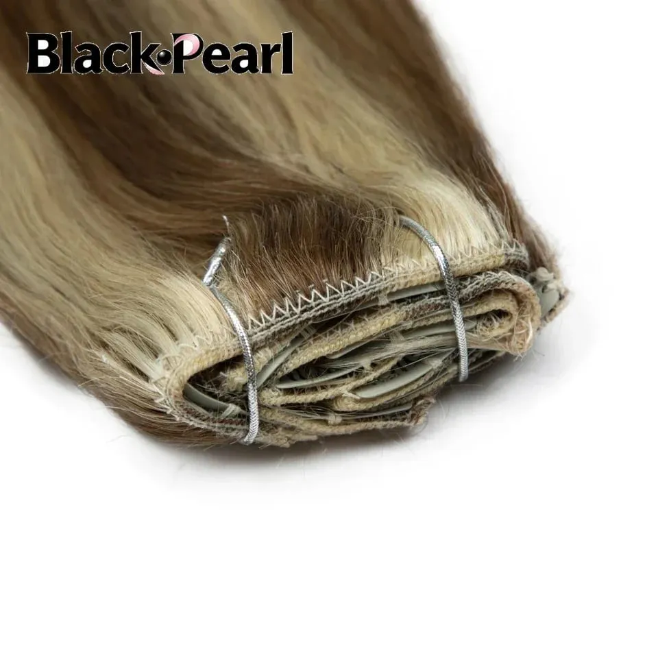 7PCS Clip in Human Hair Extensions 14-22 Inch Remy Double Weft Dark Brown to Chestnut Brown Ombre Invisible Seamless for Women
