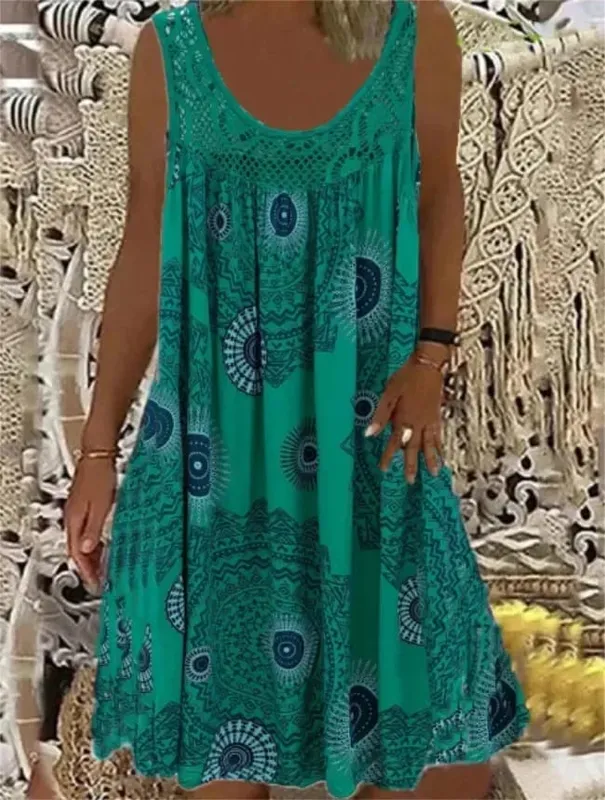 Damen-S-5XL-Größe, digital bedruckt, schulterfrei, sexy Leibchen, locker sitzendes Kleid, Spitze, Freizeitkleid, Sommerkleid
