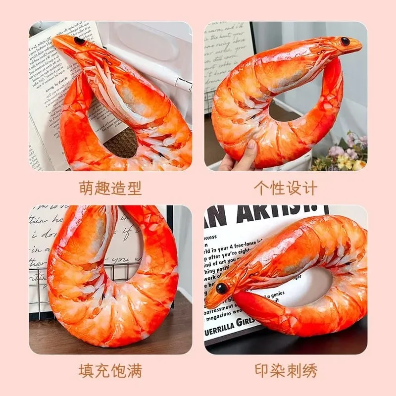 재미 있은 새우 목 베개 부드러운 플러시 U 자형 여행 베개 자동차 비행기 사무실 낮잠을위한 3D 시뮬레이션 목 쿠션 — image 10