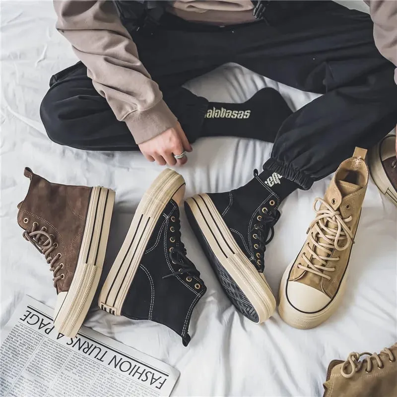 High Top Men รองเท้าหนังนิ่มรองเท้าหนังผู้ชายคุณภาพสูงรองเท้าผ้าใบลำลอง Unisex กลางแจ้ง Lace-up Vulcanized รองเท้าขนาด 35-44