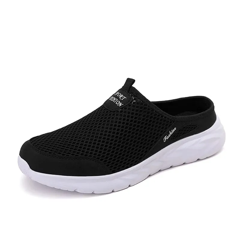 Halbe Hausschuhe für Herren, Sommer, atmungsaktives Mesh, Herrenschuhe, Outdoor, lässig, zum Gehen, Fahren, Schuhe, große, flache, leichte Mesh-Hausschuhe, Sandalen