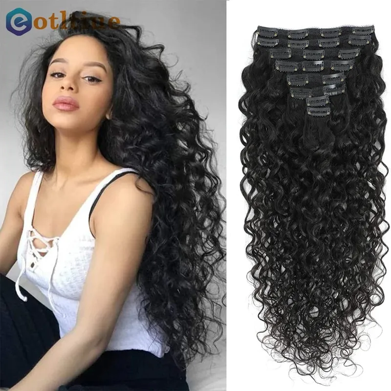 Water Wave Clip in Hair Extensions Real Human Hair Deep Curly Clip Ins for Women 8Pcs 120G Brazilian Remy Human Hair Extensions