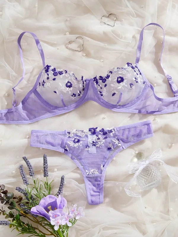 Womens Embroidered Bralette And Panty Set Floral Design Soft Stretch Fabric Comfortable Everyday Underwear — image 8