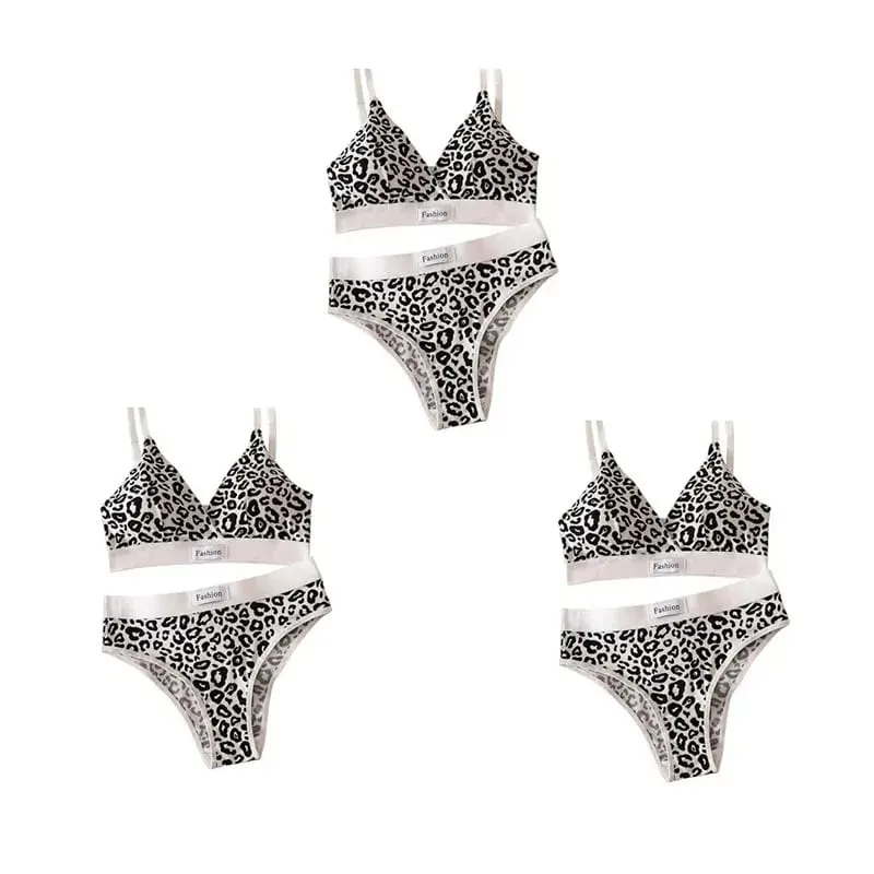1/2/3set Women V-Neck Bra And Panties Set Low Waist Panties Female Sexy Lingerie Set Leopard Print Cotton Bra Sport Underwear — image 25