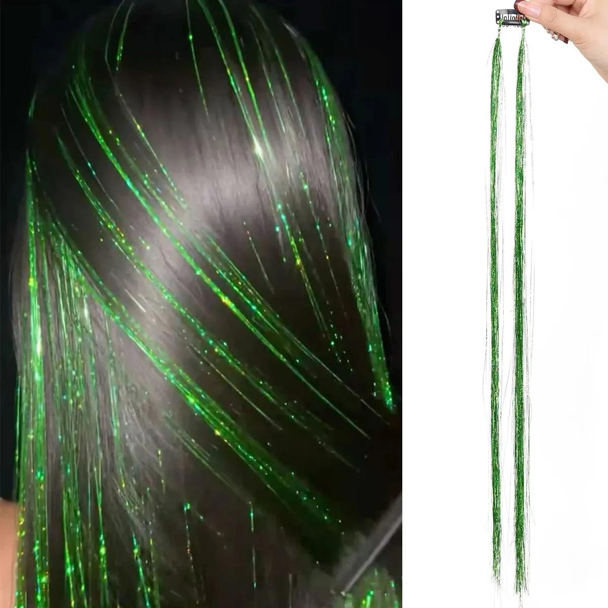 24 inch 1Pcs Colored Hair Extensions with Tinsel Long Straight Hairpiece Color Party Highlights Clip in Synthetic Hair Extension