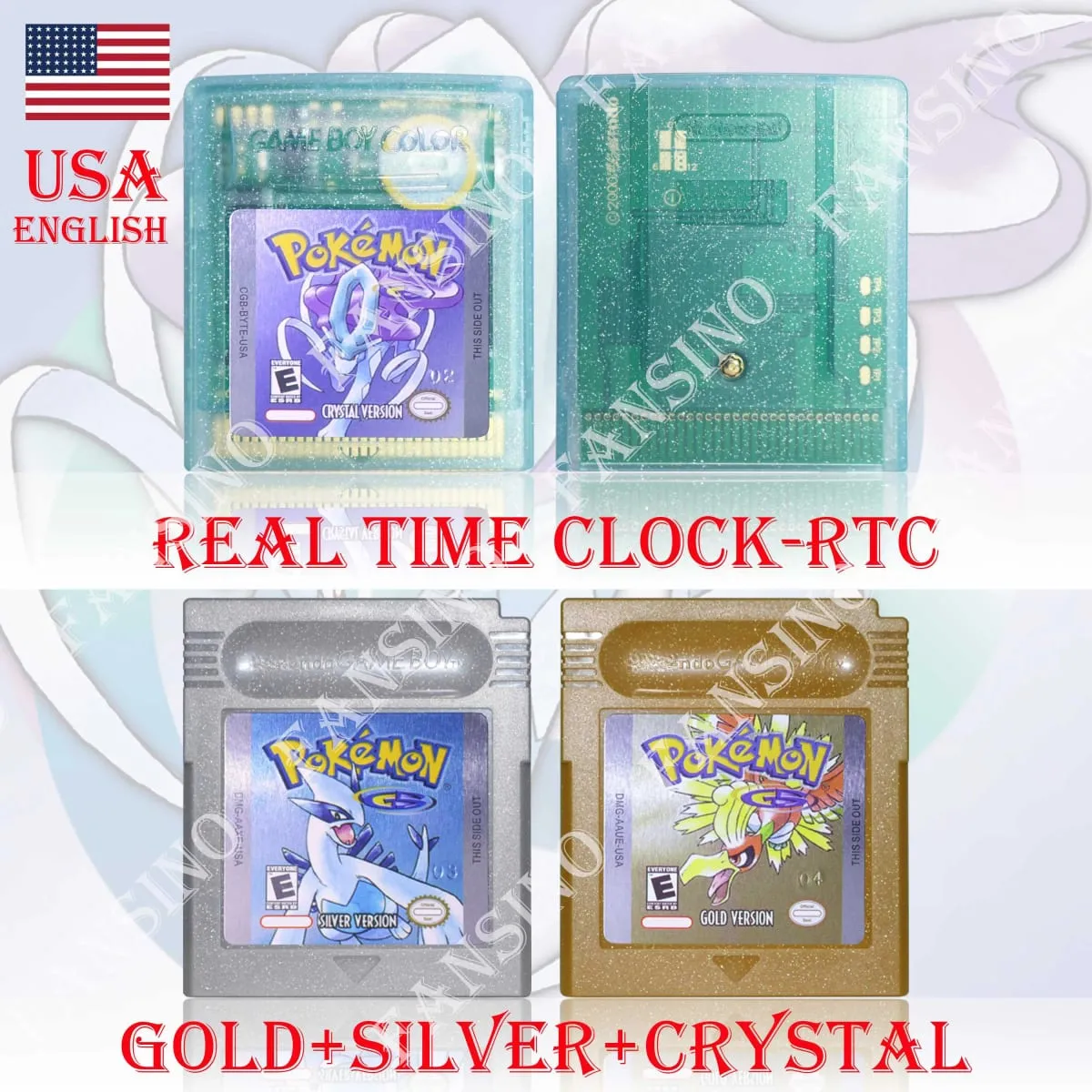 GB/GBC Real Time Clock Pokemon Crystal/Gold/Silver Version Video Game Cartridge with Battery USA/NOE/FRA/ESP/ITA Version — image 2
