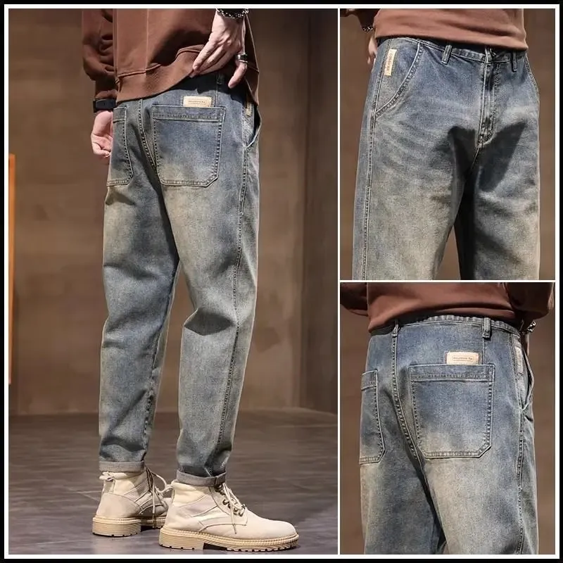 Spring Summer New Retro Men's Jeans Straight Leg Elastic Casual Versatile Classic Mid-Rise Long Pants Comfortable Fit — image 13