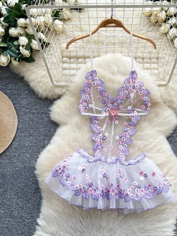 Woman Embroidery Floral Mesh Fashion Sexy Dress Chinese Style Short Sleeve Split Hollow Out Cheongsam New Gauze Sheer Dress — image 18