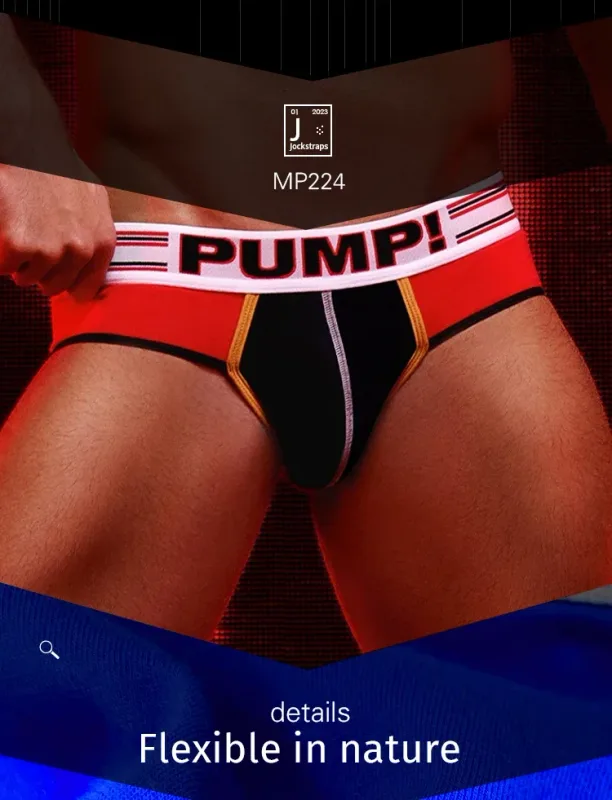 Men's Cotton Color Block Briefs, Pump! Logo Wide Waistband Low Rise Sexy 3D Convex Pouch Underwear 3256813080433415 — image 9