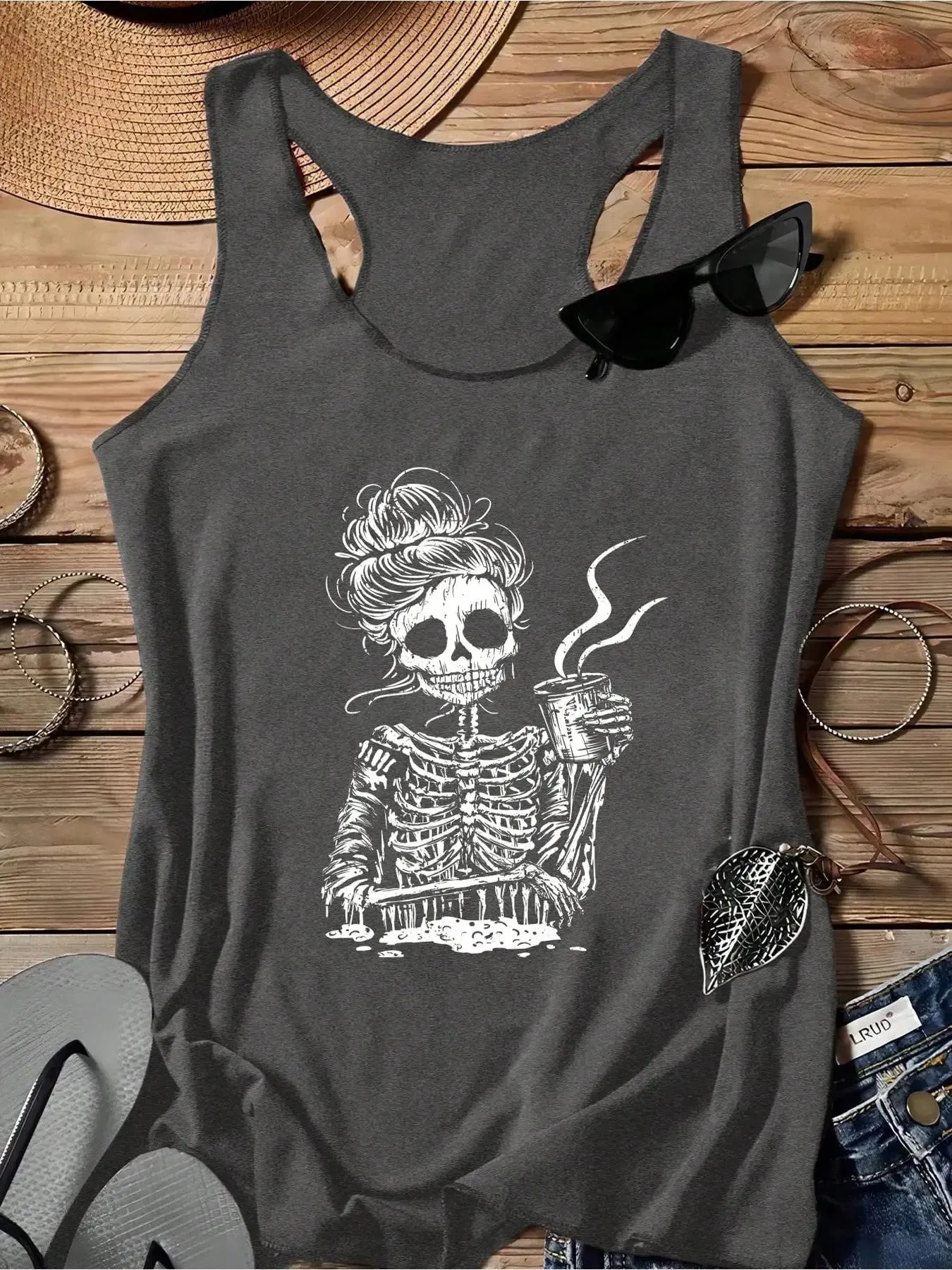 Ladies' Skeleton Print I-Back Vest A Summer Casual and Personalized Sleeveless Top in a Popular Style Perfect for Daily Wear — image 2