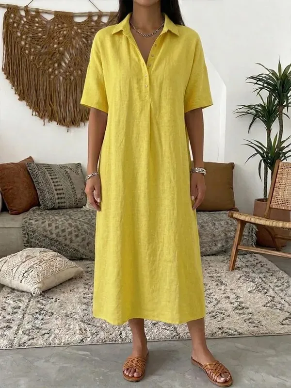 2026 Women's Spring and Summer New Casual Straight-Cut Comfortable Polo-Neck Linen Short-Sleeve Dress — image 7