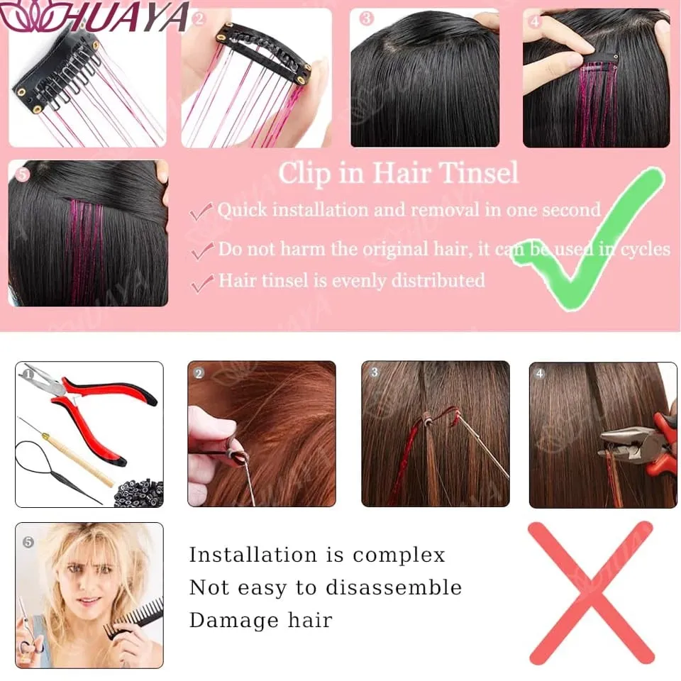 12Pcs/set Hair Tinsel Clip in Glitter Tinsel Hair Extensions Synthetic Shiny Sparkling Fairy Hair Tinsel Party Hair Accessories — image 6