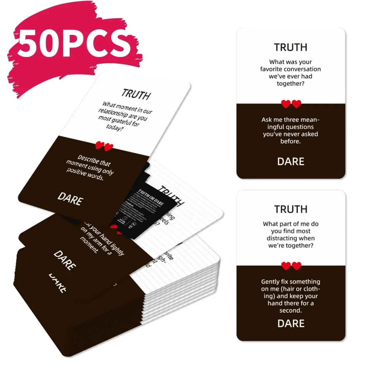 50Pcs Truth or Dare Couple Interactive Game Cards Fun Dating Cards for Couples To Improve Relationship Leisure Party Cards