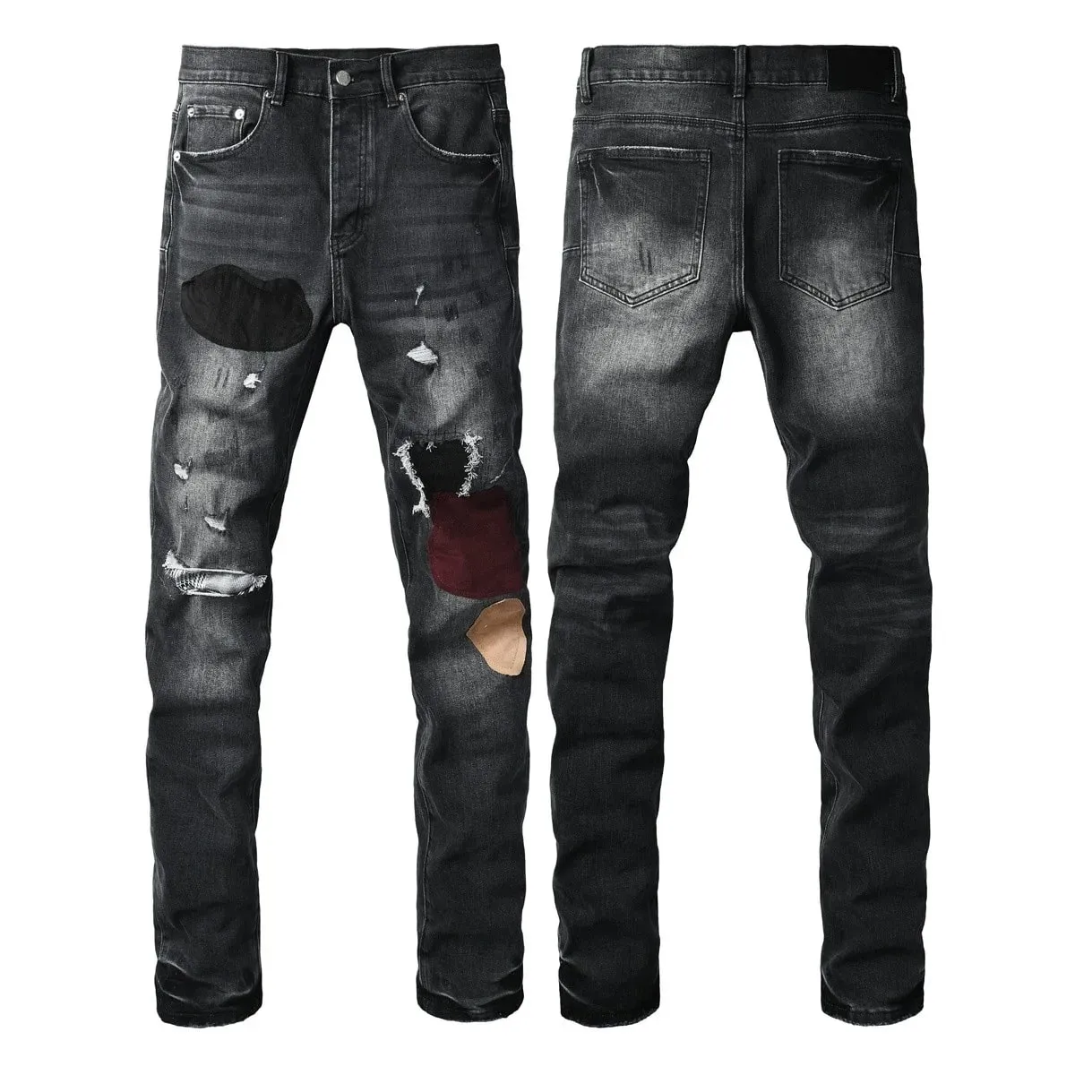 Men Jeans Fashion Americans High street Retro wash multiple styles graffiti print Low Rise Hole Patch Elastic Skinny Jeans pants — image 16