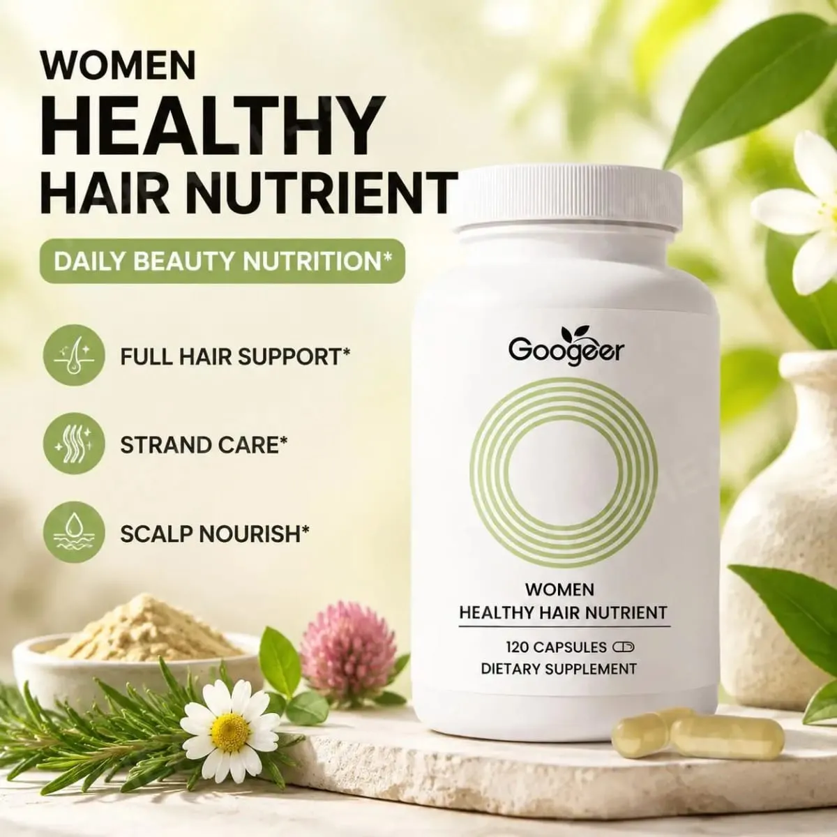 Women Hair Growth Support Capsules with Biotin Zinc Selenium Vitamins A C D3 E for Stronger Healthy Looking Hair 120 Capsules — image 2