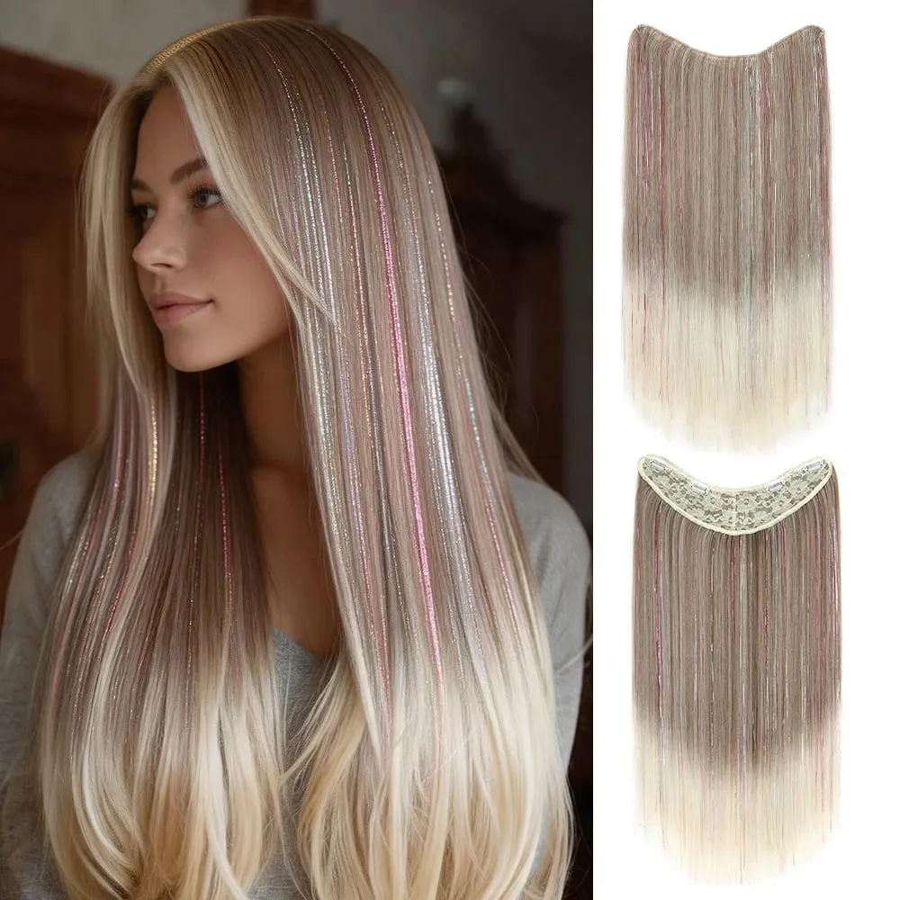 24Inch Long Straight Synthetic Clip‑in Hair Extensions Glitter Laser Tinsel Hair High‑Temp Fiber Shiny Hairpiece for Women Daily — image 10