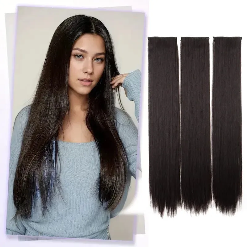 24Inch Synthetic Long Straight 3pcs/set Hair Extension Invisible Hair Thickening Hairpiece for Women Daily Use — image 9
